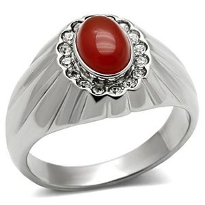 Men's Red Onyx Stainless Steel Ring